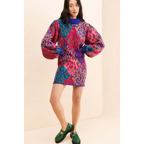 FARM Rio Dresses & Skirts - Farm Rio Mixed Leopard Pop Sweater Dress Size Small